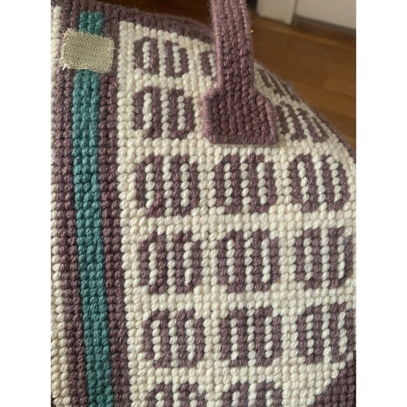 Vintage Needlepoint Tote Bag Monogram – Handmade Canvas Yarn Hippie Purse - Picture 7 of 8